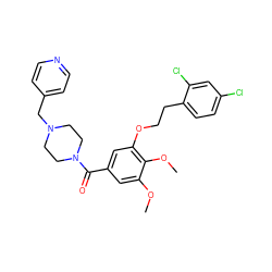 COc1cc(C(=O)N2CCN(Cc3ccncc3)CC2)cc(OCCc2ccc(Cl)cc2Cl)c1OC ZINC000014953610