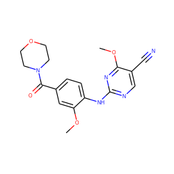 COc1cc(C(=O)N2CCOCC2)ccc1Nc1ncc(C#N)c(OC)n1 ZINC000169705201