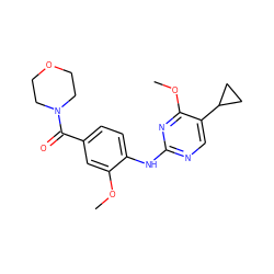 COc1cc(C(=O)N2CCOCC2)ccc1Nc1ncc(C2CC2)c(OC)n1 ZINC000169705111