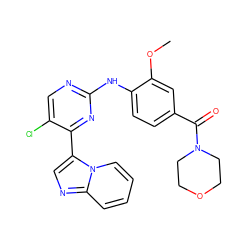 COc1cc(C(=O)N2CCOCC2)ccc1Nc1ncc(Cl)c(-c2cnc3ccccn23)n1 ZINC000072175316