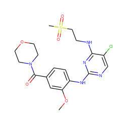 COc1cc(C(=O)N2CCOCC2)ccc1Nc1ncc(Cl)c(NCCS(C)(=O)=O)n1 ZINC000169705133