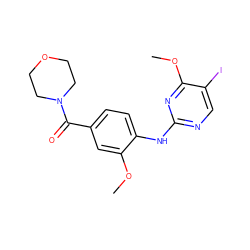 COc1cc(C(=O)N2CCOCC2)ccc1Nc1ncc(I)c(OC)n1 ZINC000169705074