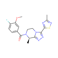 COc1cc(C(=O)N2CCn3c(-c4nc(C)ns4)nnc3[C@H]2C)ccc1F ZINC000218887920