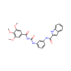 COc1cc(C(=O)NC(=O)Nc2cccc(NC(=O)c3cc4ccccc4[nH]3)c2)cc(OC)c1OC ZINC000084670687