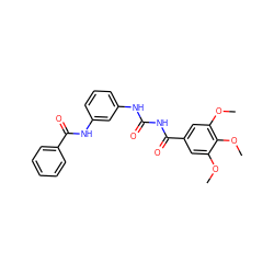 COc1cc(C(=O)NC(=O)Nc2cccc(NC(=O)c3ccccc3)c2)cc(OC)c1OC ZINC000084758591