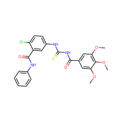 COc1cc(C(=O)NC(=S)Nc2ccc(Cl)c(C(=O)Nc3ccccc3)c2)cc(OC)c1OC ZINC000084654064