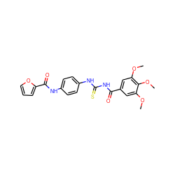 COc1cc(C(=O)NC(=S)Nc2ccc(NC(=O)c3ccco3)cc2)cc(OC)c1OC ZINC000002979574