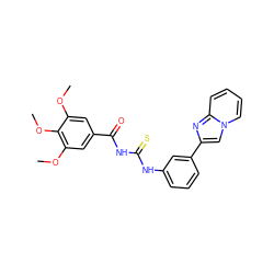 COc1cc(C(=O)NC(=S)Nc2cccc(-c3cn4ccccc4n3)c2)cc(OC)c1OC ZINC000084757664