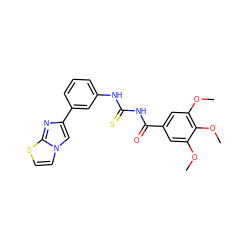 COc1cc(C(=O)NC(=S)Nc2cccc(-c3cn4ccsc4n3)c2)cc(OC)c1OC ZINC000084654966