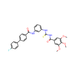 COc1cc(C(=O)NC(=S)Nc2cccc(NC(=O)c3ccc(-c4ccc(F)cc4)cc3)c2)cc(OC)c1OC ZINC000084654090