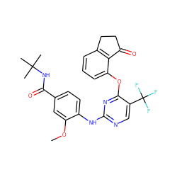 COc1cc(C(=O)NC(C)(C)C)ccc1Nc1ncc(C(F)(F)F)c(Oc2cccc3c2C(=O)CC3)n1 ZINC000145962550