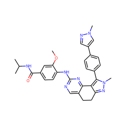 COc1cc(C(=O)NC(C)C)ccc1Nc1ncc2c(n1)-c1c(nn(C)c1-c1ccc(-c3cnn(C)c3)cc1)CC2 ZINC000224945963