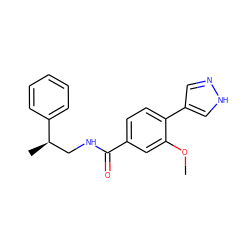 COc1cc(C(=O)NC[C@@H](C)c2ccccc2)ccc1-c1cn[nH]c1 ZINC001772611005