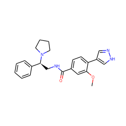 COc1cc(C(=O)NC[C@@H](c2ccccc2)N2CCCC2)ccc1-c1cn[nH]c1 ZINC001772576183