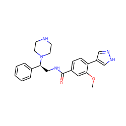 COc1cc(C(=O)NC[C@@H](c2ccccc2)N2CCNCC2)ccc1-c1cn[nH]c1 ZINC001772609713