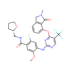 COc1cc(C(=O)NC[C@@H]2CCCO2)c(F)cc1Nc1ncc(C(F)(F)F)c(Oc2cccc3c2C(=O)N(C)C3)n1 ZINC000146019976