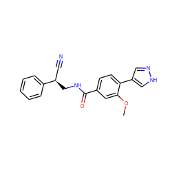 COc1cc(C(=O)NC[C@H](C#N)c2ccccc2)ccc1-c1cn[nH]c1 ZINC001772649698