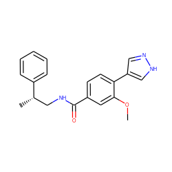 COc1cc(C(=O)NC[C@H](C)c2ccccc2)ccc1-c1cn[nH]c1 ZINC001772600751