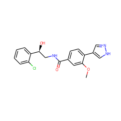 COc1cc(C(=O)NC[C@H](O)c2ccccc2Cl)ccc1-c1cn[nH]c1 ZINC001772629531