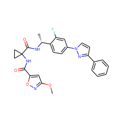 COc1cc(C(=O)NC2(C(=O)N[C@H](C)c3ccc(-n4ccc(-c5ccccc5)n4)cc3F)CC2)on1 ZINC000072110893