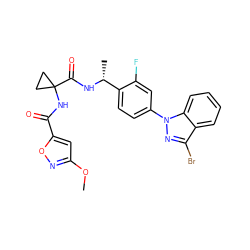 COc1cc(C(=O)NC2(C(=O)N[C@H](C)c3ccc(-n4nc(Br)c5ccccc54)cc3F)CC2)on1 ZINC000072110920