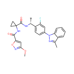 COc1cc(C(=O)NC2(C(=O)N[C@H](C)c3ccc(-n4nc(C)c5ccccc54)cc3F)CC2)on1 ZINC000072108902