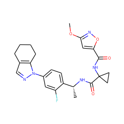 COc1cc(C(=O)NC2(C(=O)N[C@H](C)c3ccc(-n4ncc5c4CCCC5)cc3F)CC2)on1 ZINC000072141193