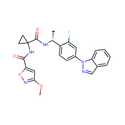 COc1cc(C(=O)NC2(C(=O)N[C@H](C)c3ccc(-n4ncc5ccccc54)cc3F)CC2)on1 ZINC000072141078