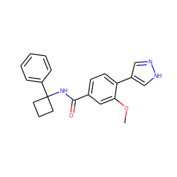 COc1cc(C(=O)NC2(c3ccccc3)CCC2)ccc1-c1cn[nH]c1 ZINC001772606176