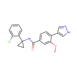 COc1cc(C(=O)NC2(c3ccccc3Cl)CC2)ccc1-c1cn[nH]c1 ZINC000213990676