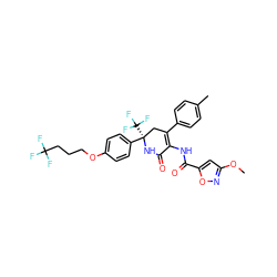 COc1cc(C(=O)NC2=C(c3ccc(C)cc3)C[C@@](c3ccc(OCCCC(F)(F)F)cc3)(C(F)(F)F)NC2=O)on1 ZINC001772625787