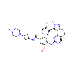 COc1cc(C(=O)NC2CC(N3CCN(C)CC3)C2)ccc1Nc1ncc2c(n1)-c1c(nn(C)c1-c1ccccc1Cl)CC2 ZINC000169702402