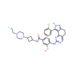 COc1cc(C(=O)NC2CC(N3CCN(CCF)CC3)C2)ccc1Nc1ncc2c(n1)-c1c(nn(C)c1-c1ccccc1Cl)CC2 ZINC000169702394