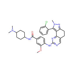 COc1cc(C(=O)NC2CCC(N(C)C)CC2)ccc1Nc1ncc2c(n1)-c1c(nn(C)c1-c1ccccc1Cl)CC2 ZINC000143086570