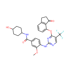 COc1cc(C(=O)NC2CCC(O)CC2)ccc1Nc1ncc(C(F)(F)F)c(Oc2cccc3c2C(=O)CC3)n1 ZINC000145963196