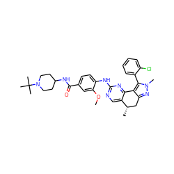 COc1cc(C(=O)NC2CCN(C(C)(C)C)CC2)ccc1Nc1ncc2c(n1)-c1c(nn(C)c1-c1ccccc1Cl)C[C@@H]2C ZINC000169702405