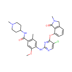 COc1cc(C(=O)NC2CCN(C)CC2)c(C)cc1Nc1ncc(Cl)c(Oc2cccc3c2C(=O)N(C)C3)n1 ZINC000146040712