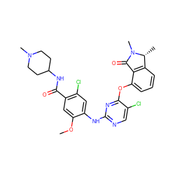 COc1cc(C(=O)NC2CCN(C)CC2)c(Cl)cc1Nc1ncc(Cl)c(Oc2cccc3c2C(=O)N(C)[C@@H]3C)n1 ZINC000146046074