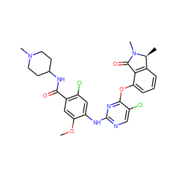 COc1cc(C(=O)NC2CCN(C)CC2)c(Cl)cc1Nc1ncc(Cl)c(Oc2cccc3c2C(=O)N(C)[C@H]3C)n1 ZINC000146045676