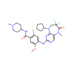 COc1cc(C(=O)NC2CCN(C)CC2)c(Cl)cc1Nc1ncc2c(n1)N(C1CCCC1)CC(F)(F)C(=O)N2C ZINC000096271646