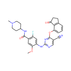 COc1cc(C(=O)NC2CCN(C)CC2)c(F)cc1Nc1ncc(C#N)c(Oc2cccc3c2C(=O)CC3)n1 ZINC000146013983