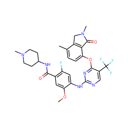 COc1cc(C(=O)NC2CCN(C)CC2)c(F)cc1Nc1ncc(C(F)(F)F)c(Oc2ccc(C)c3c2C(=O)N(C)C3)n1 ZINC000146084829