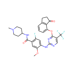 COc1cc(C(=O)NC2CCN(C)CC2)c(F)cc1Nc1ncc(C(F)(F)F)c(Oc2cccc3c2C(=O)CC3)n1 ZINC000145962969