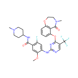 COc1cc(C(=O)NC2CCN(C)CC2)c(F)cc1Nc1ncc(C(F)(F)F)c(Oc2cccc3c2C(=O)N(C)CCO3)n1 ZINC000146067345