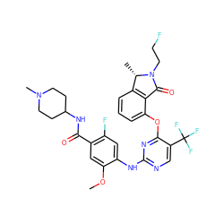 COc1cc(C(=O)NC2CCN(C)CC2)c(F)cc1Nc1ncc(C(F)(F)F)c(Oc2cccc3c2C(=O)N(CCF)[C@H]3C)n1 ZINC000169707549