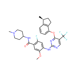 COc1cc(C(=O)NC2CCN(C)CC2)c(F)cc1Nc1ncc(C(F)(F)F)c(Oc2cccc3c2CC[C@@H]3C)n1 ZINC000148438167