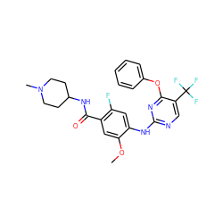 COc1cc(C(=O)NC2CCN(C)CC2)c(F)cc1Nc1ncc(C(F)(F)F)c(Oc2ccccc2)n1 ZINC000148439403