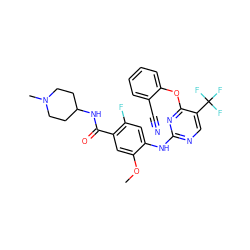 COc1cc(C(=O)NC2CCN(C)CC2)c(F)cc1Nc1ncc(C(F)(F)F)c(Oc2ccccc2C#N)n1 ZINC000138508200