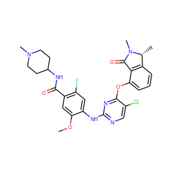 COc1cc(C(=O)NC2CCN(C)CC2)c(F)cc1Nc1ncc(Cl)c(Oc2cccc3c2C(=O)N(C)[C@@H]3C)n1 ZINC000138495681