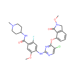 COc1cc(C(=O)NC2CCN(C)CC2)c(F)cc1Nc1ncc(Cl)c(Oc2cccc3c2C(=O)N(OC)C3)n1 ZINC000138465729